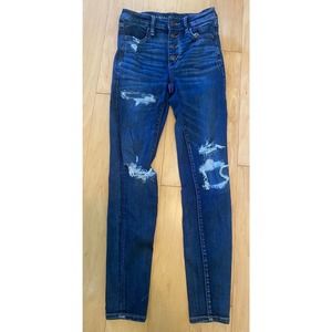 American Eagle Outfitters Dark Blue Distressed High-Rise Jeggings